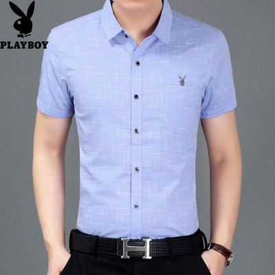 Dandy men's Short Sleeve Shirt lattice Korean business casual slim wrinkle free shirt shirt tide male youth