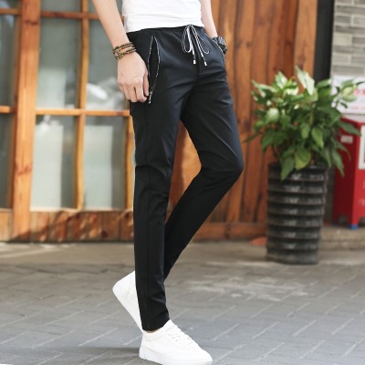 Thin summer casual pants young men black stretch slim pants pants pants men Haren feet movement