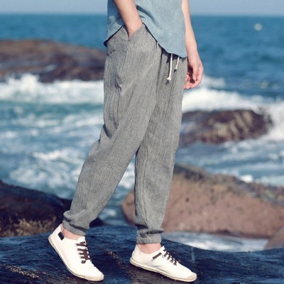 Linen slacks Chinese wind sweatpants ankle banded pants cotton pants pants pants men nine Haren lantern pants