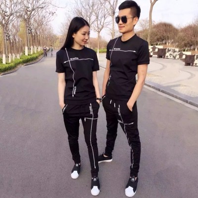 Casual sports suit, men's thin fashion, Korean version, summer lovers, slim, short sleeve, T-shirt, trousers, two sets