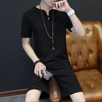 Men's shorts suit, summer cotton casual pants, five point pants, men's Korean style, trend of summer beach pants