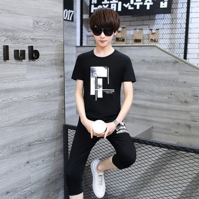 Young men's sports suits, men's summer, handsome clothes, junior high school students, short sleeved T-shirts, two sets