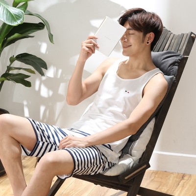 Men's pajamas vest, summer cotton short sleeve, thin, young men's sleeveless summer home suit, cotton suit