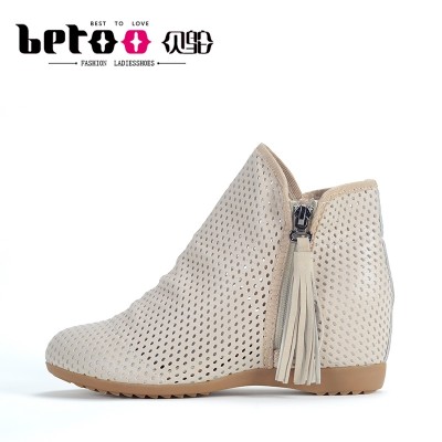 Bei Tuo spring  new leather shoes burst in a hollowed out breathable mesh leather boots female.