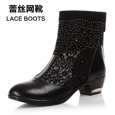  new spring hollow cool summer fish mouth shoes leather boots with thick gauze with net boots female fashion boots