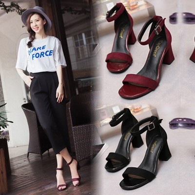 Kecolin high heels with coarse female summer  new Korean heels word buckle Rome all-match fish mouth sandals