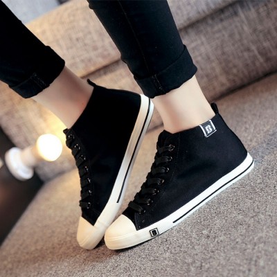 People's edition in spring and summer, men's high support canvas shoes, leisure sports shoes, black men and women board shoes, flat bottom