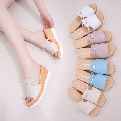  Korean female slippers sandals shoes a summer outdoor fashion slippers muffin slope with thick bottom female