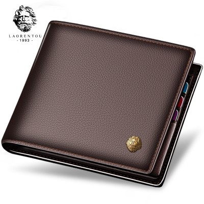 LAORENTOU male short leather wallet cross section leather zipper wallet wallet business men's youth