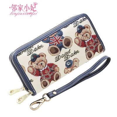 Next door lady, purse, female long, Korean version, cute teddy bear, double zipper, Europe and America with foreskin clamp