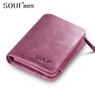 SOUF Wallet Zipper three female short leather wallet card multi folding Korean couple small wallet