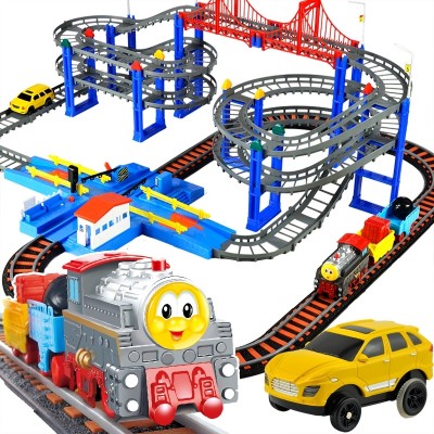 A toy electric roller coaster for children's toys on the train track