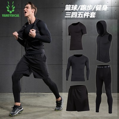 Fitness suit, men's suit, 345 piece set, sports short sleeve, speed dry clothes, basketball pants, tights, gym, running clothes