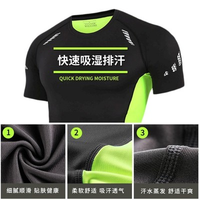 Gym suit, men's suit, night run, exercise clothes, sports suit, speed dry basketball, tights, gym three sets