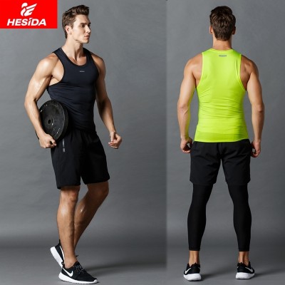 Fitness suits, men's sports vest, summer speed dry clothes, tights, shorts, gym, running training three sets