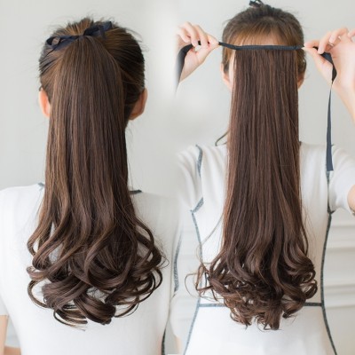 Female long hair wig ponytail bandage type long short pear wig piece fake ponytail in realistic big wave