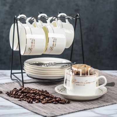 Four fusiform ceramic cup coffee cup set of creative simple home coffee cup 6 pieces dish tray