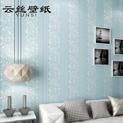 Yunsilk modern simple bedroom 3d vertical striped non-woven wall paper, European TV set wall paper