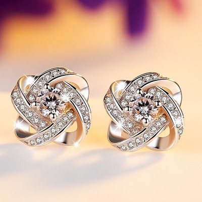 925 silver earrings female temperament fashion clovers crystal earrings is tasted, the south Korean contracted joker character earrings