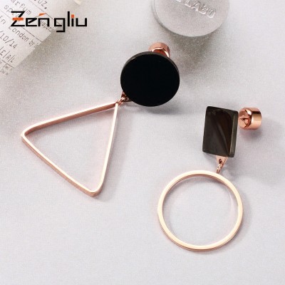 Han edition contracted asymmetric triangle earrings Female temperament of South Korea's personality long eardrop geometry earrings