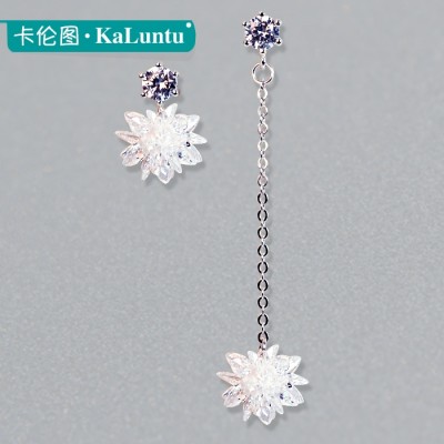 Karen figure asymmetric tremella 925 women Ice crystal earrings eardrop South Korea long temperament snowflake earrings