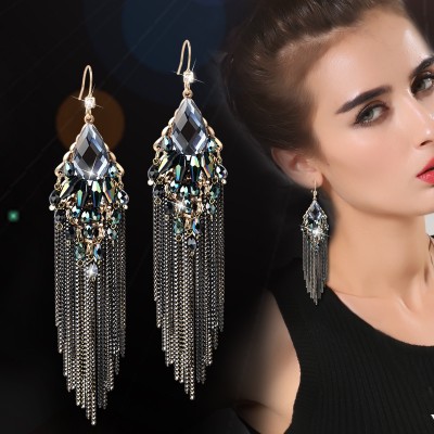 Tassel earrings long female Fashion in Europe and the exaggerated sexy Korean eardrop big pendant jewelry temperament is no ear hole