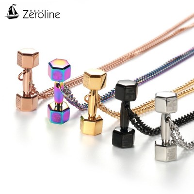 European fashion fitness dumbbell Necklace Korean men titanium personality couple pendants female simple valentines