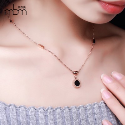 Korean 18k rose gold plating titanium necklace Rome digital female double color gold necklace chain anti allergy clavicle