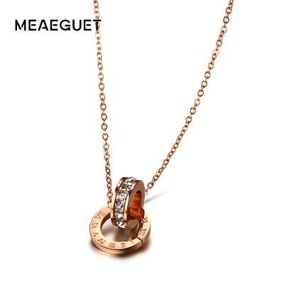 Double ring rose gold necklace, women's clavicle chain short, simple decoration, temperament, simple pendant, with accessories