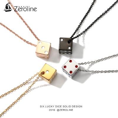 European and American fashion creative all-match pure titanium Lucky Dice necklace pendant jewelry lovers and personality