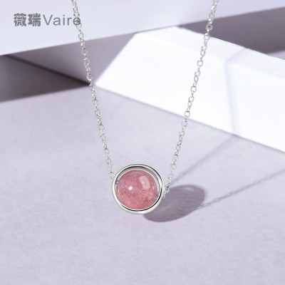 Wei Rui jewelry natural strawberry powder Crystal Silver Choker Necklace Silver jewelry accessories female S925 clavicle