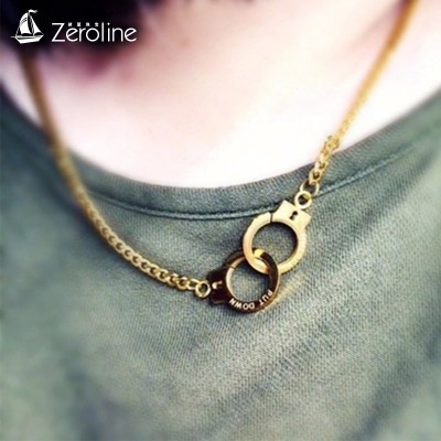 European and American fashion belief, female man, handcuffs necklace, creative retro lovers pendant, sweater chain, accessories