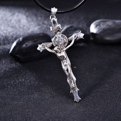 S925 Silver Jewelry Silver Cross Necklace Pendant retro Jesus Mens Jewelry Metrosexual Pendant