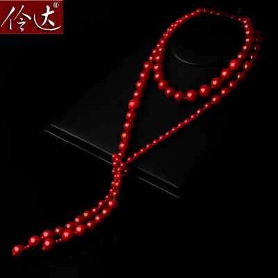 Linda long high-grade glass imitation pearls long sweater chain necklace dress accessories and all-match chain