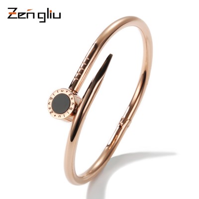 Japan and South Korea rose gold plated 18K nail Bracelet female male titanium bracelet bracelet opening trendsetter