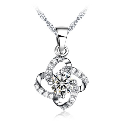 S925 Sterling Silver Necklace Pendant Necklace girls clover carved clavicle Korean jewelry gift for Valentine's day tide