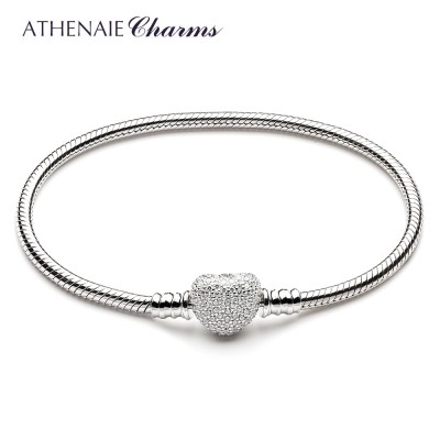 ATHENAIE 925 Silver Snake Chain jadoku heart-shaped lock chain bracelet DIY based couple female models to send his girlfriend