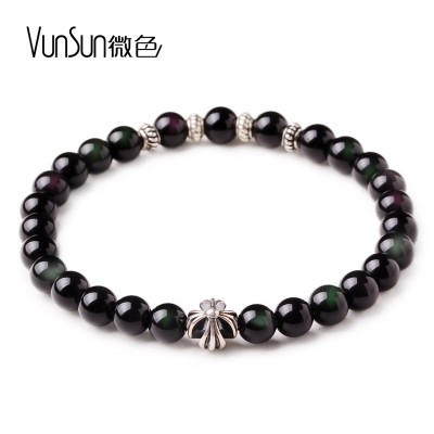 Vunsun Rainbow Obsidian bracelet and lap 925 silver hand on fashion jewelry