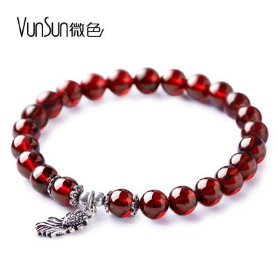 VunSun Red Garnet Bracelet, female band, single ring, simple, 925 silver hand string
