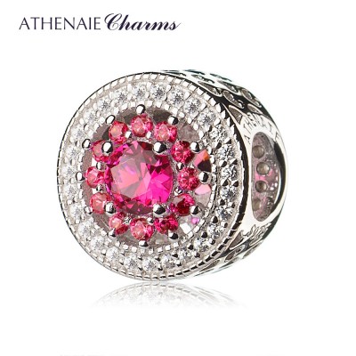 ATHENAIE rose red zircon 925 Silver Plated Platinum Silver Beads Bracelet jadoku heart a birthday gift