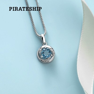 The pirate ship Topaz Necklace Silver female hollow simple student female South Korea 925 Silver Pendant Chain clavicle bestie