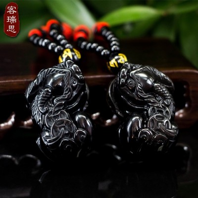 The opening of obsidian brave men's Amulet Pendant lucky talisman Necklace female kylin dance