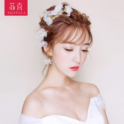 Bridal bridal headgear, white hand wedding jewelry, Japanese and Korean wedding dresses, hair ornaments