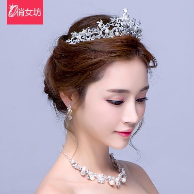 Bridal jewelry, three pieces of headwear, Korean handmade pearl, crown wedding, wedding jewelry, wedding accessories necklace