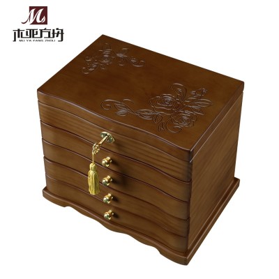 Pure hand carved wood jewelry wooden jewelry box retro cassette lock wedding gift
