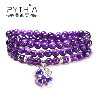 Natural amethyst amethyst Bracelet female multi ring S925 silver beads minimalist clover bracelets jewelry