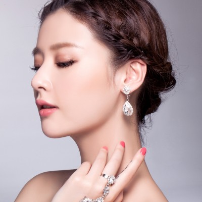 No ear clip earrings pierced earrings bride wedding jewelry earrings earrings Korean White Rhinestone Jewelry Accessories