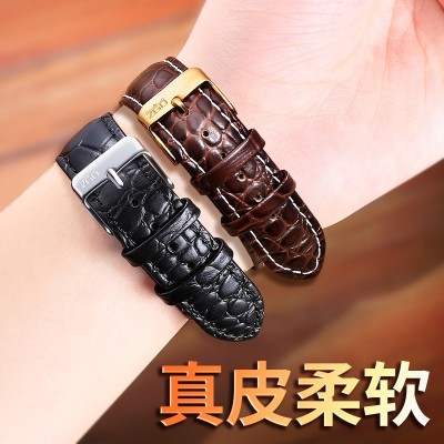 Crocodile watch with chain belt accessories Black Leather Watchband CASIO Tissot 20mm22 female 18 male general