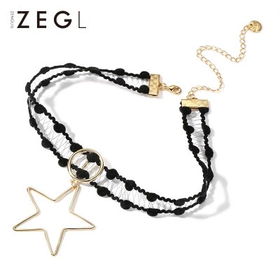 Lace collar short chain necklace collar female neck neck with five pointed star necklace jewelry
