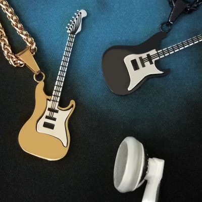 Men's fashion Rock Guitar Necklace Pendant Jewelry Pendant Chain titanium hip hop personality accessory